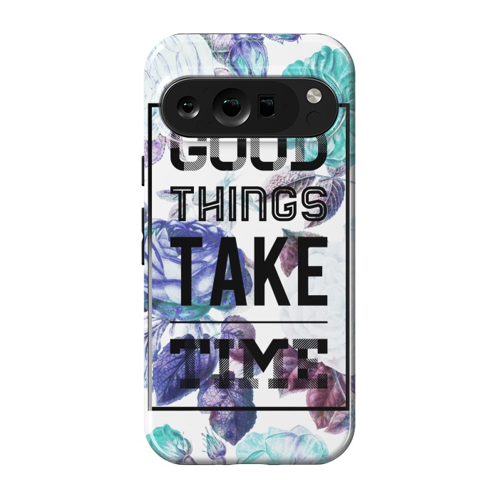 Pixel 9 pro StrongFit Good things take time motivational typography vintage blue roses by Oana 