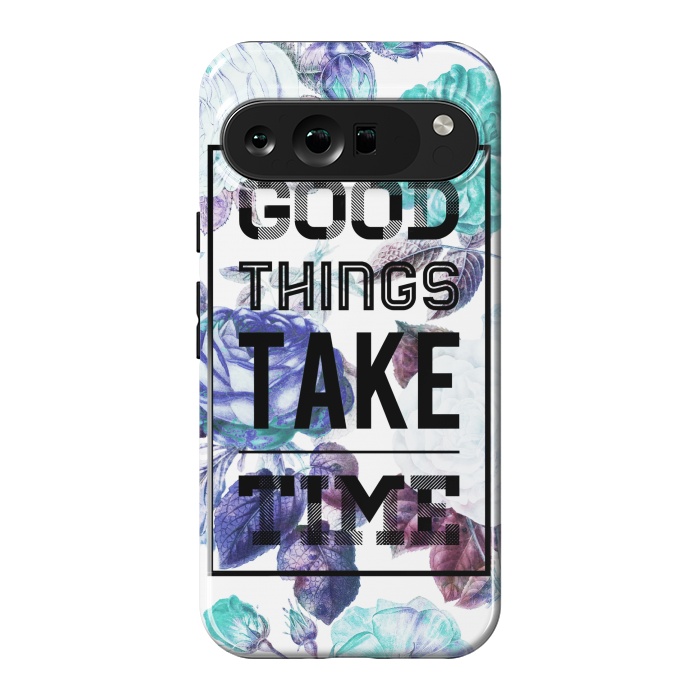 Pixel 9 Pro XL StrongFit Good things take time motivational typography vintage blue roses by Oana 