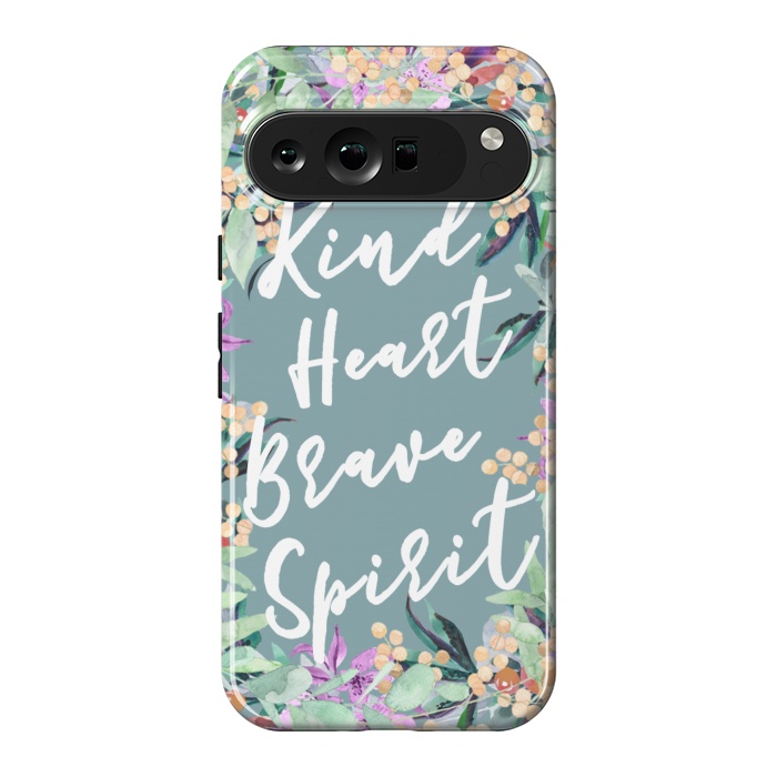 Pixel 9 Pro XL StrongFit Kind Brave inspirational typography and watercolor flowers by Oana 