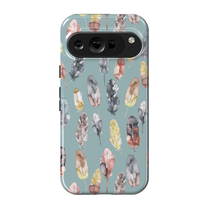 Pixel 9 pro StrongFit Boho Feathers Watercolor Yellow by Ninola Design