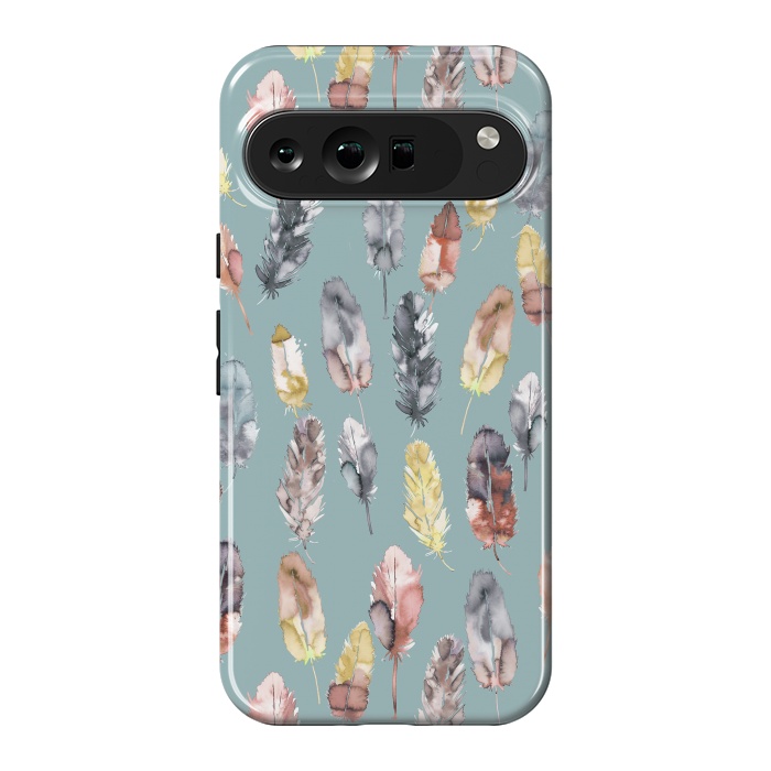 Pixel 9 Pro XL StrongFit Boho Feathers Watercolor Yellow by Ninola Design