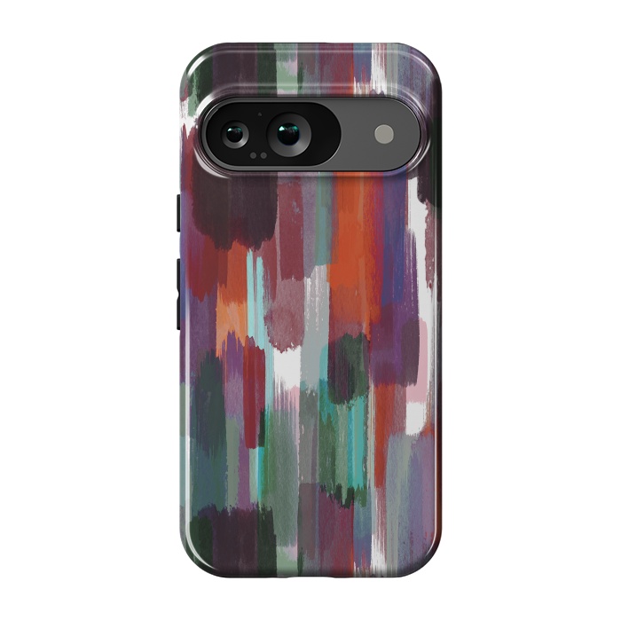 Pixel 9 StrongFit Artistic Brushstrokes Orange Green by Ninola Design