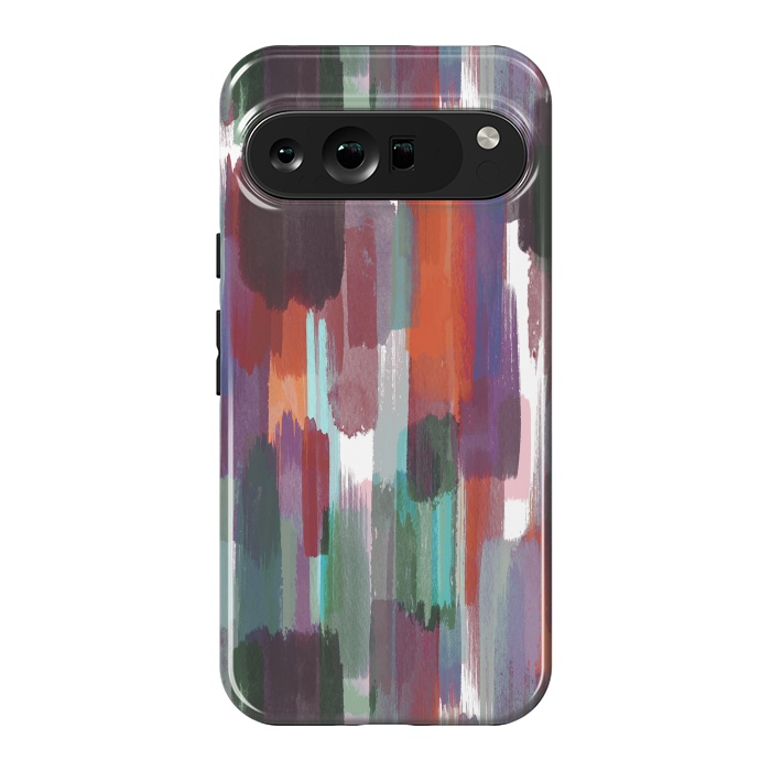 Pixel 9 Pro XL StrongFit Artistic Brushstrokes Orange Green by Ninola Design