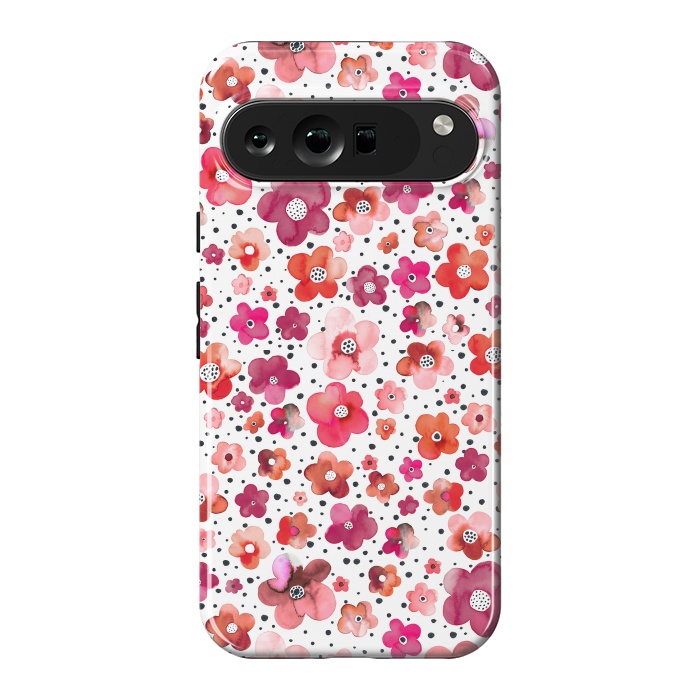 Pixel 9 Pro XL StrongFit Beautiful Naive Coral Flowers Dots by Ninola Design