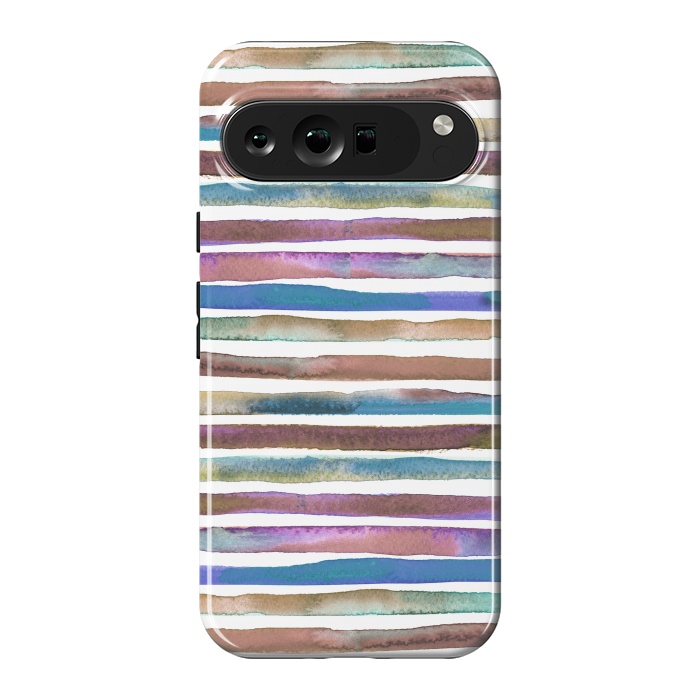 Pixel 9 Pro XL StrongFit Geometric Watercolor Lines and Stripes Purple Gold by Ninola Design