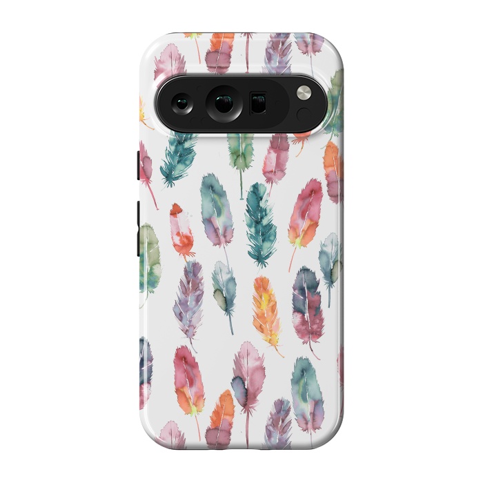 Pixel 9 pro StrongFit Bohemian Feathers Watercolor Colorful by Ninola Design