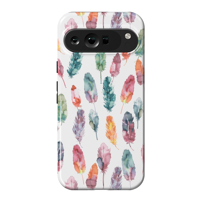 Pixel 9 Pro XL StrongFit Bohemian Feathers Watercolor Colorful by Ninola Design