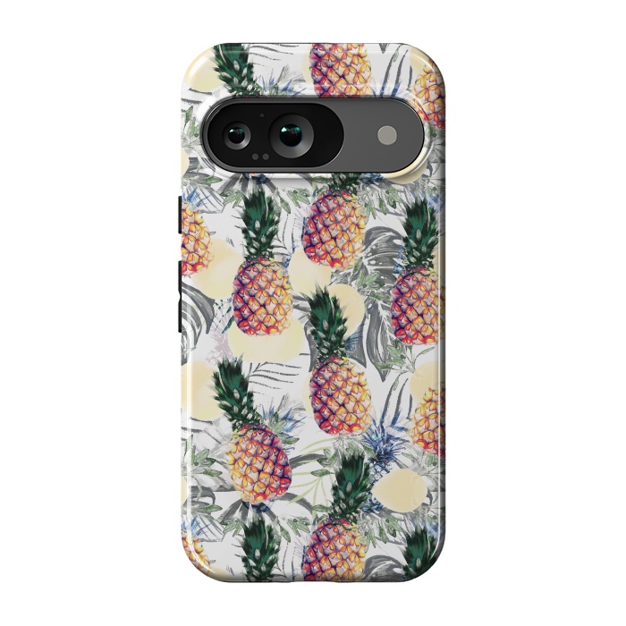 Pixel 9 StrongFit Pineapples and tropical leaves colorful pattern by Oana 