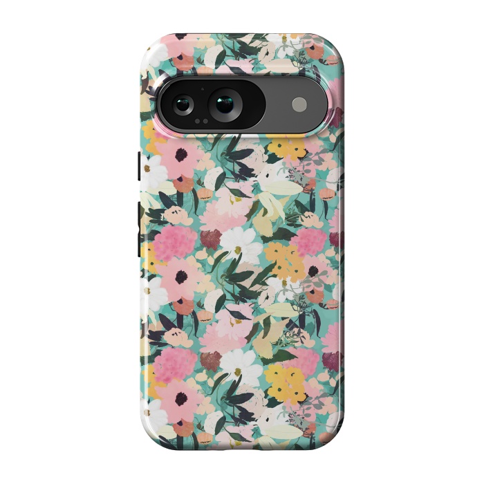 Pixel 9 StrongFit Pretty Watercolor Pink & White Floral Green Design by InovArts