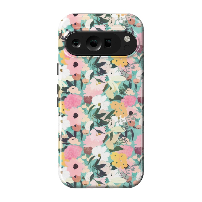 Pixel 9 pro StrongFit Pretty Watercolor Pink & White Floral Green Design by InovArts