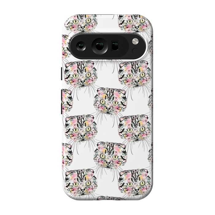 Pixel 9 pro StrongFit Cute Pink Cat & watercolor flowers Animal Pattern by InovArts