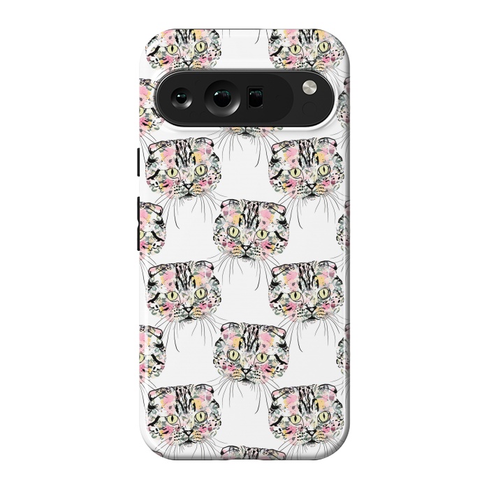 Pixel 9 Pro XL StrongFit Cute Pink Cat & watercolor flowers Animal Pattern by InovArts