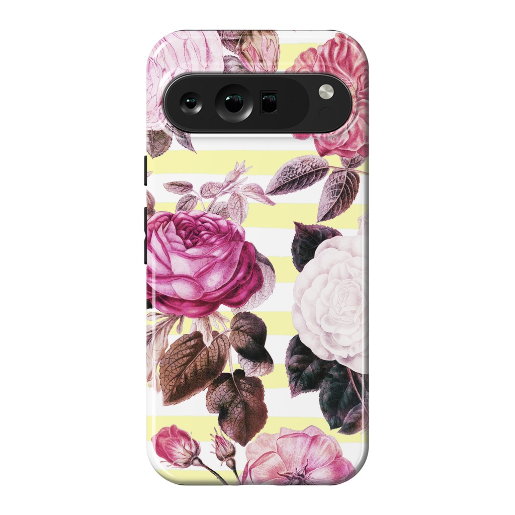 Pixel 9 Pro XL StrongFit Vintage romantic roses and bright yellow stripes by Oana 