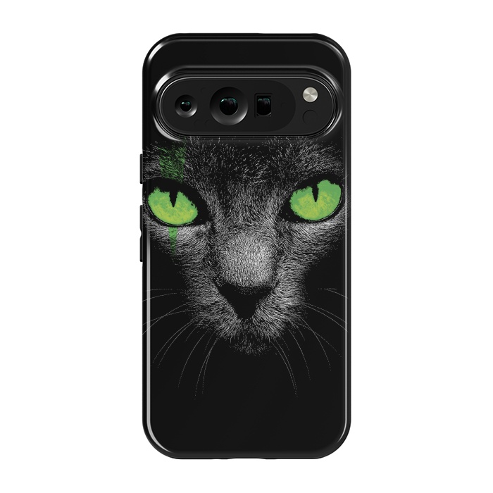 Pixel 9 pro StrongFit Black Cat with Green Eyes by Sitchko