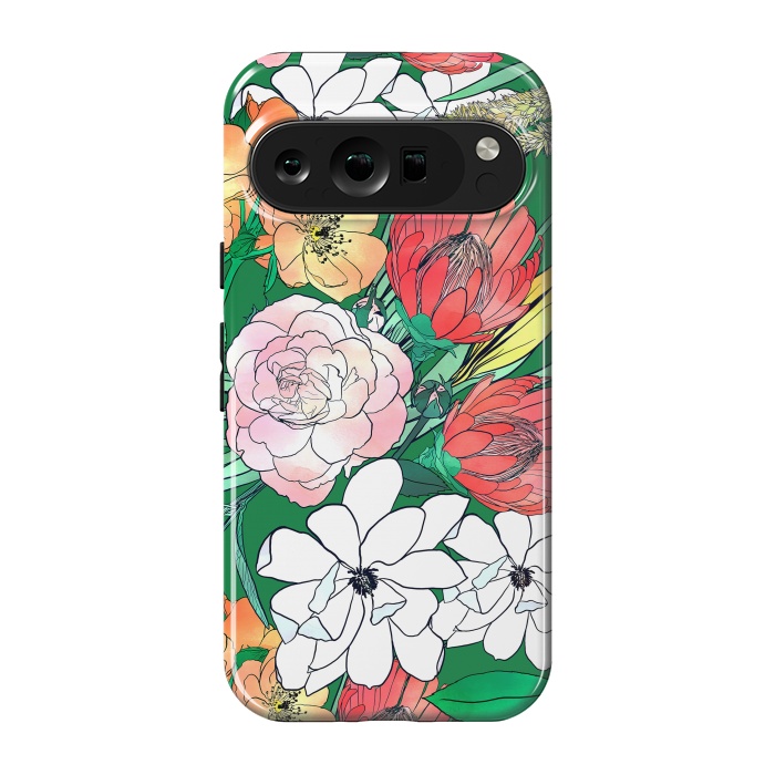 Pixel 9 pro StrongFit Colorful Hand Drawn Flowers Green Girly Design by InovArts