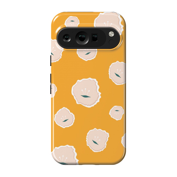 Pixel 9 pro StrongFit Pink Flowers on Gold by Kimberly Senn | Senn & Sons