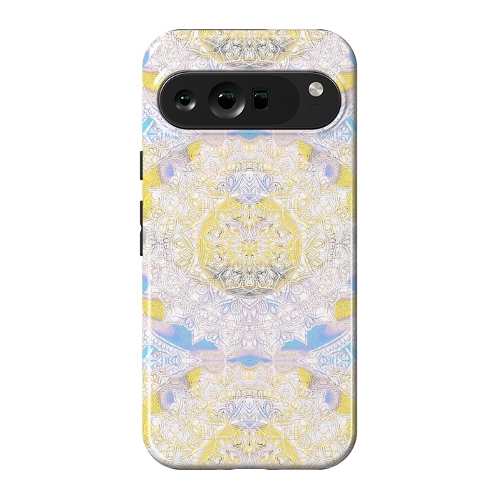 Pixel 9 Pro XL StrongFit Solar tie dye mandala - yellow blue by Oana 