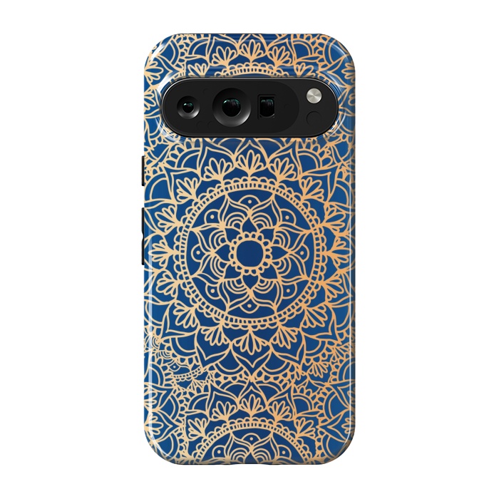 Pixel 9 pro StrongFit Blue and Yellow Mandala Pattern by Julie Erin Designs