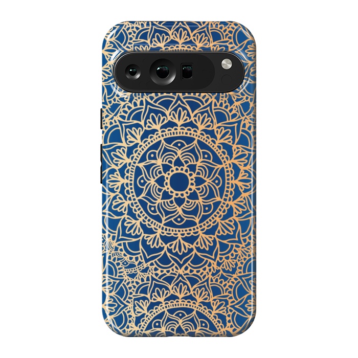 Pixel 9 Pro XL StrongFit Blue and Yellow Mandala Pattern by Julie Erin Designs