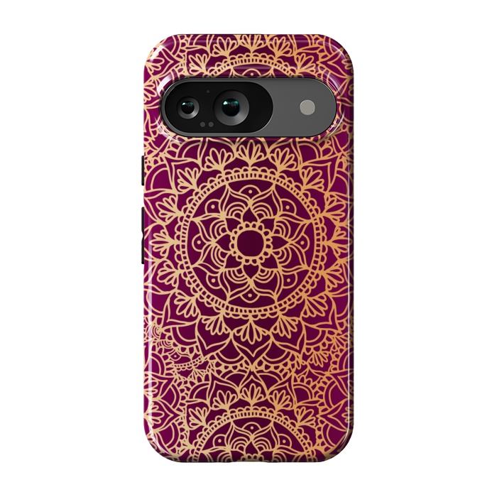 Pixel 9 StrongFit Pink and Yellow Mandala Pattern by Julie Erin Designs