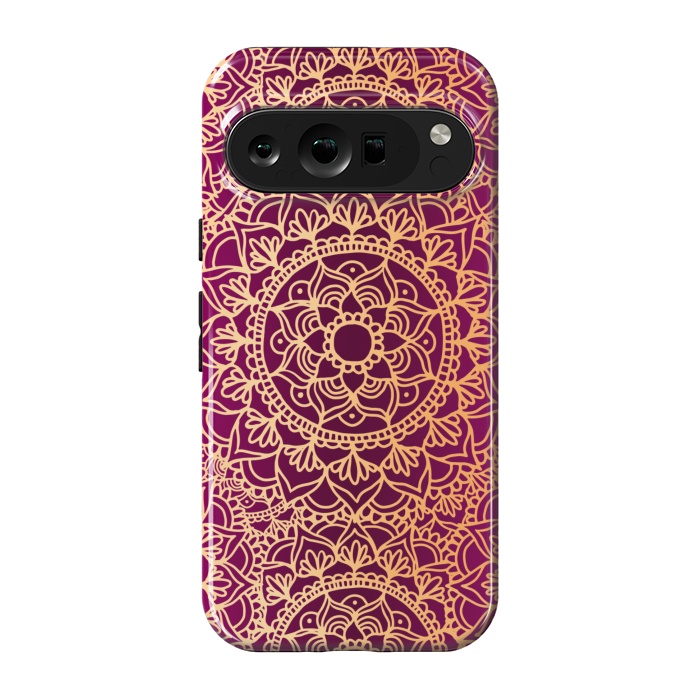 Pixel 9 pro StrongFit Pink and Yellow Mandala Pattern by Julie Erin Designs