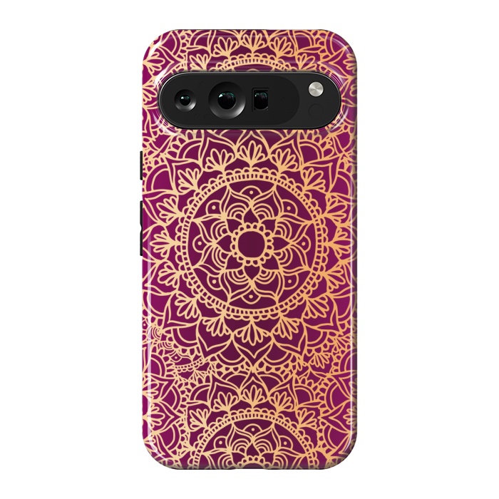 Pixel 9 Pro XL StrongFit Pink and Yellow Mandala Pattern by Julie Erin Designs