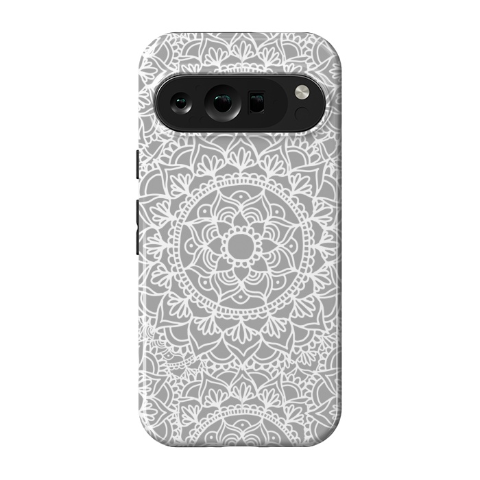 Pixel 9 pro StrongFit White and Gray Mandala Pattern by Julie Erin Designs