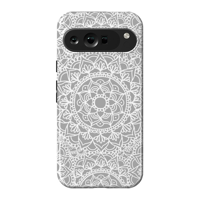 Pixel 9 Pro XL StrongFit White and Gray Mandala Pattern by Julie Erin Designs