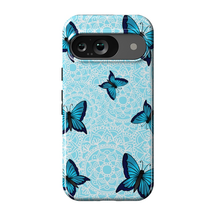 Pixel 9 StrongFit Blue Butterfly Mandala Pattern by Julie Erin Designs