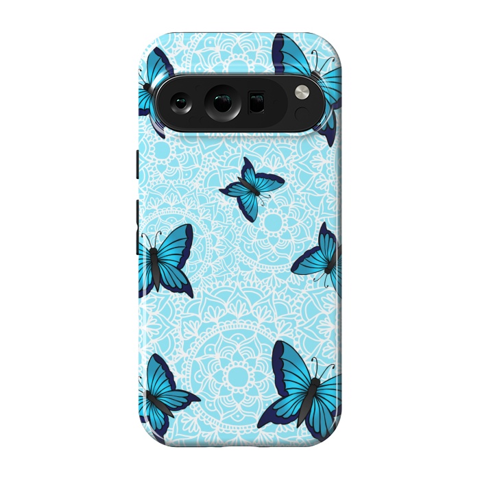 Pixel 9 pro StrongFit Blue Butterfly Mandala Pattern by Julie Erin Designs