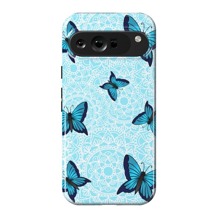 Pixel 9 Pro XL StrongFit Blue Butterfly Mandala Pattern by Julie Erin Designs