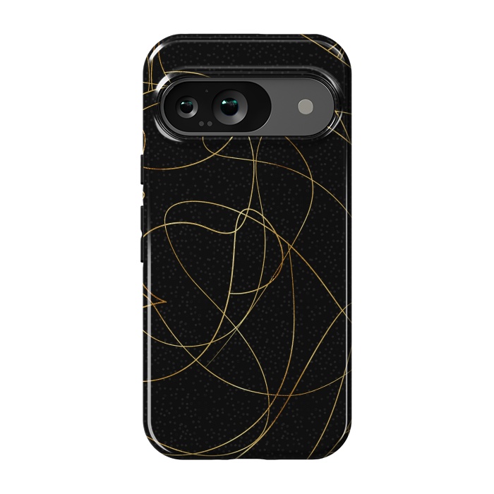 Pixel 9 StrongFit Modern Gold Line Art Gray Dots Abstract Design by InovArts