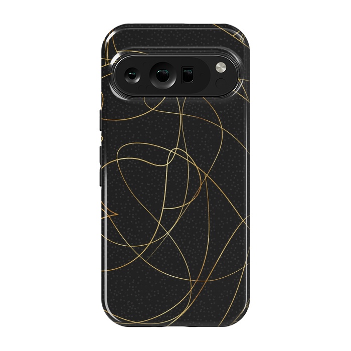 Pixel 9 pro StrongFit Modern Gold Line Art Gray Dots Abstract Design by InovArts