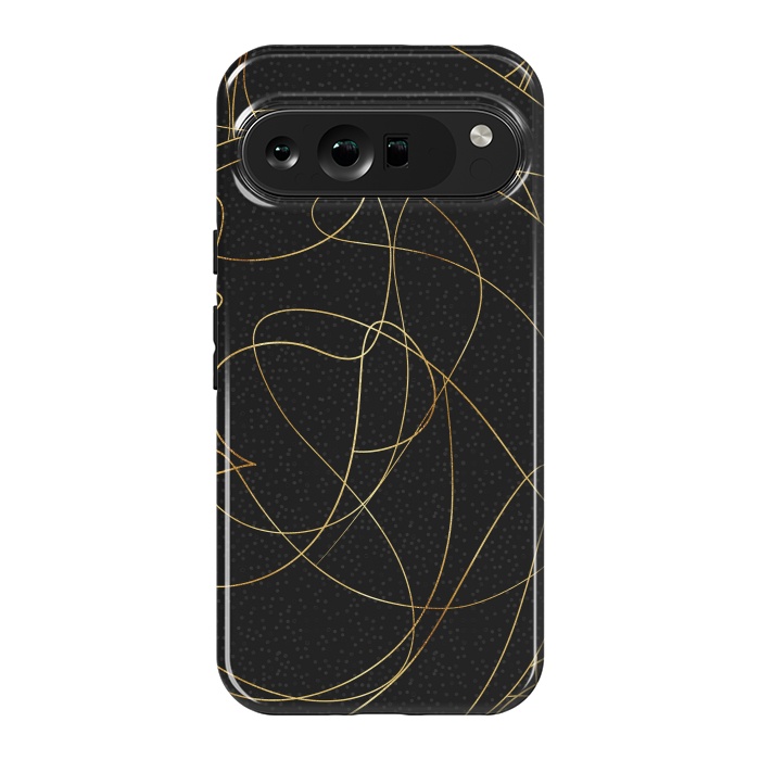 Pixel 9 Pro XL StrongFit Modern Gold Line Art Gray Dots Abstract Design by InovArts