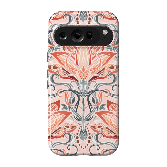 Pixel 9 pro StrongFit Coral and Grey Watercolor Art Nouveau Aloe by Micklyn Le Feuvre