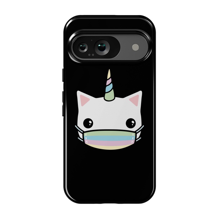 Pixel 9 StrongFit Rainbow face mask cat by Laura Nagel