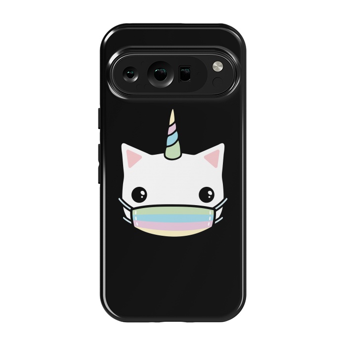 Pixel 9 pro StrongFit Rainbow face mask cat by Laura Nagel