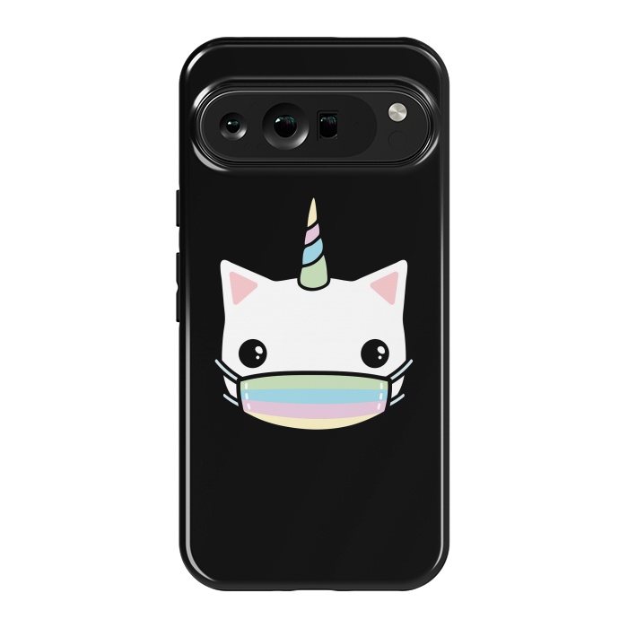 Pixel 9 Pro XL StrongFit Rainbow face mask cat by Laura Nagel