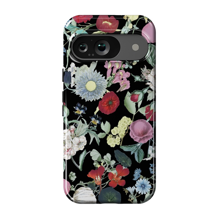 Pixel 9 StrongFit Vintage flower garden - rich colors on black by Oana 