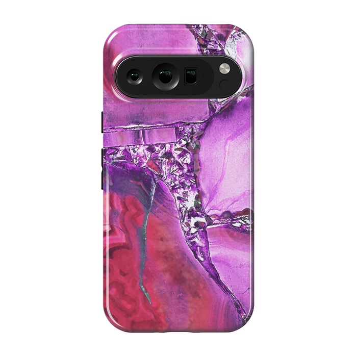 Pixel 9 pro StrongFit Vibrant red pink geode and rhinestones by Oana 