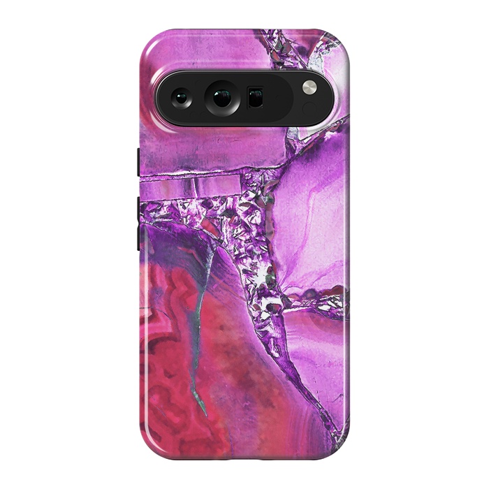 Pixel 9 Pro XL StrongFit Vibrant red pink geode and rhinestones by Oana 