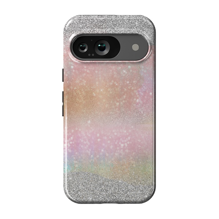 Pixel 9 StrongFit Elegant Silver Gold strokes rainbow glow Glitter abstract image by InovArts