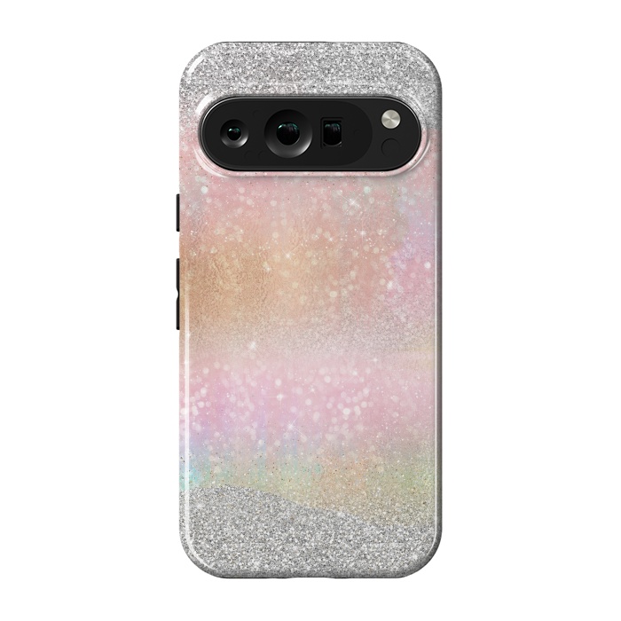 Pixel 9 pro StrongFit Elegant Silver Gold strokes rainbow glow Glitter abstract image by InovArts