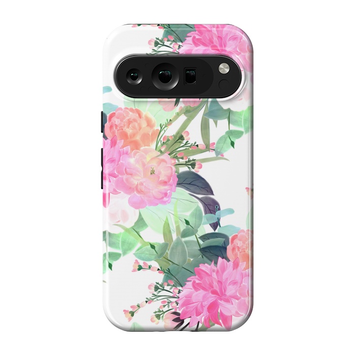 Pixel 9 pro StrongFit Girly Pink & White Flowers Watercolor Paint by InovArts