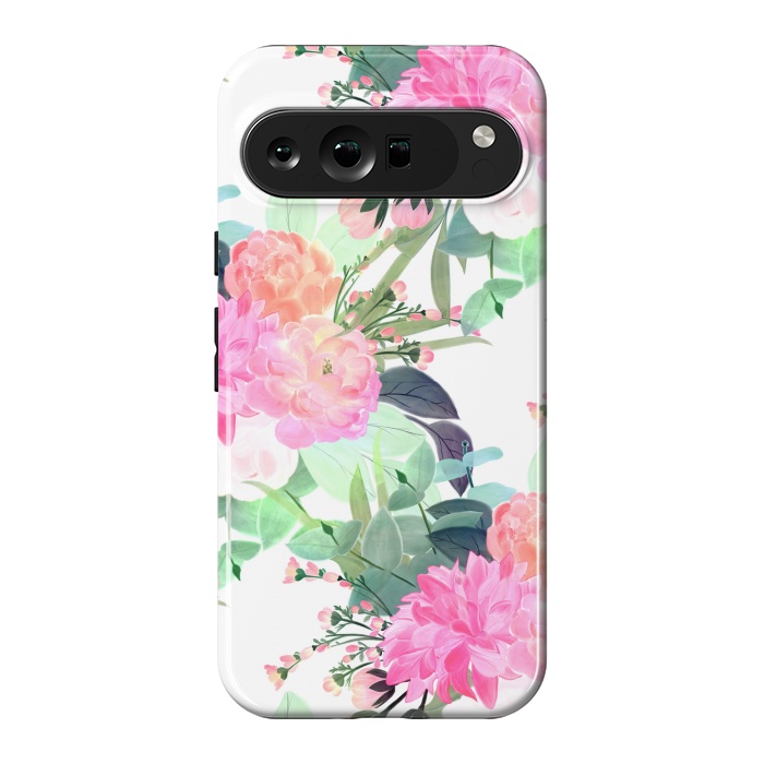 Pixel 9 Pro XL StrongFit Girly Pink & White Flowers Watercolor Paint by InovArts