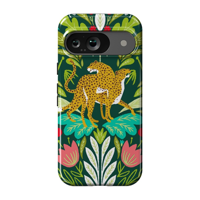 Pixel 9 StrongFit "Cheetah Couple Illustration, Wild Cat Jungle Nature, Mandala Painting, Wildlife Tropical Tiger" by Uma Prabhakar Gokhale