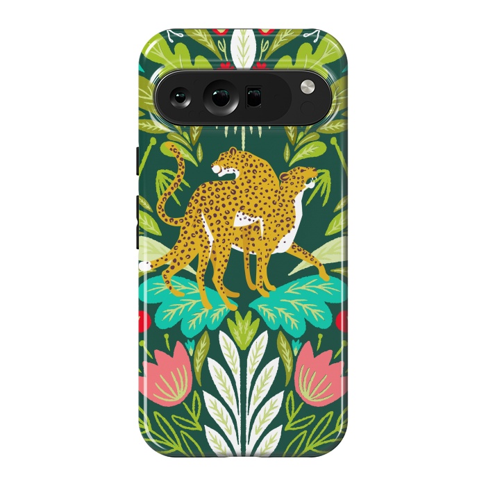 Pixel 9 Pro XL StrongFit "Cheetah Couple Illustration, Wild Cat Jungle Nature, Mandala Painting, Wildlife Tropical Tiger" by Uma Prabhakar Gokhale