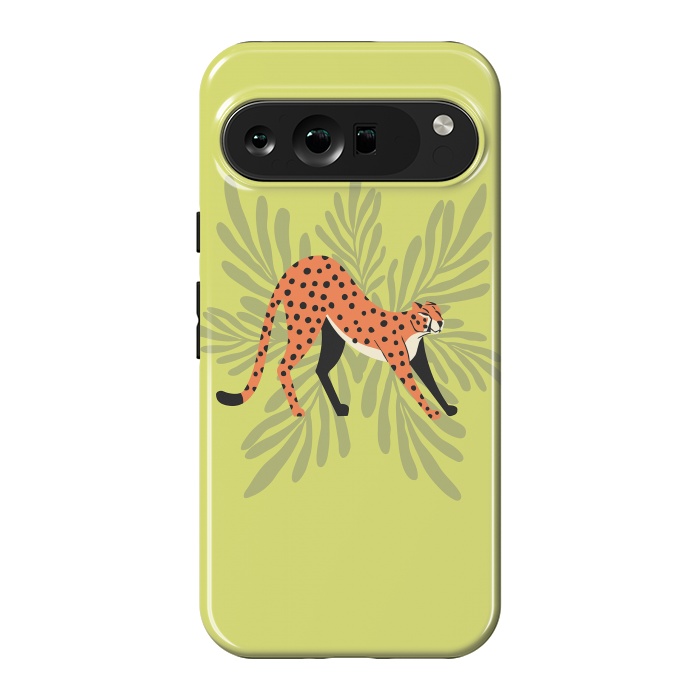 Pixel 9 Pro XL StrongFit Cheetah stretching mint by Jelena Obradovic