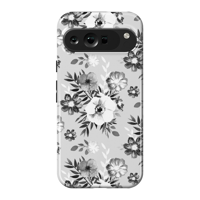 Pixel 9 Pro XL StrongFit Black and white ink painted flowers by Oana 