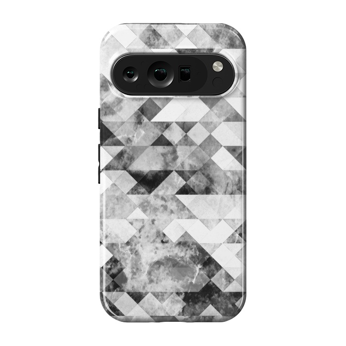 Pixel 9 pro StrongFit Black and white textured marble triangles by Oana 